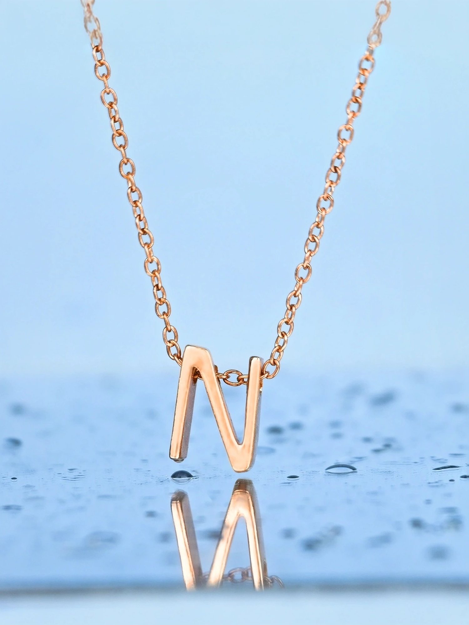Touch925 Sterling Silver Noble N Initial Rose Gold Chain Pendant