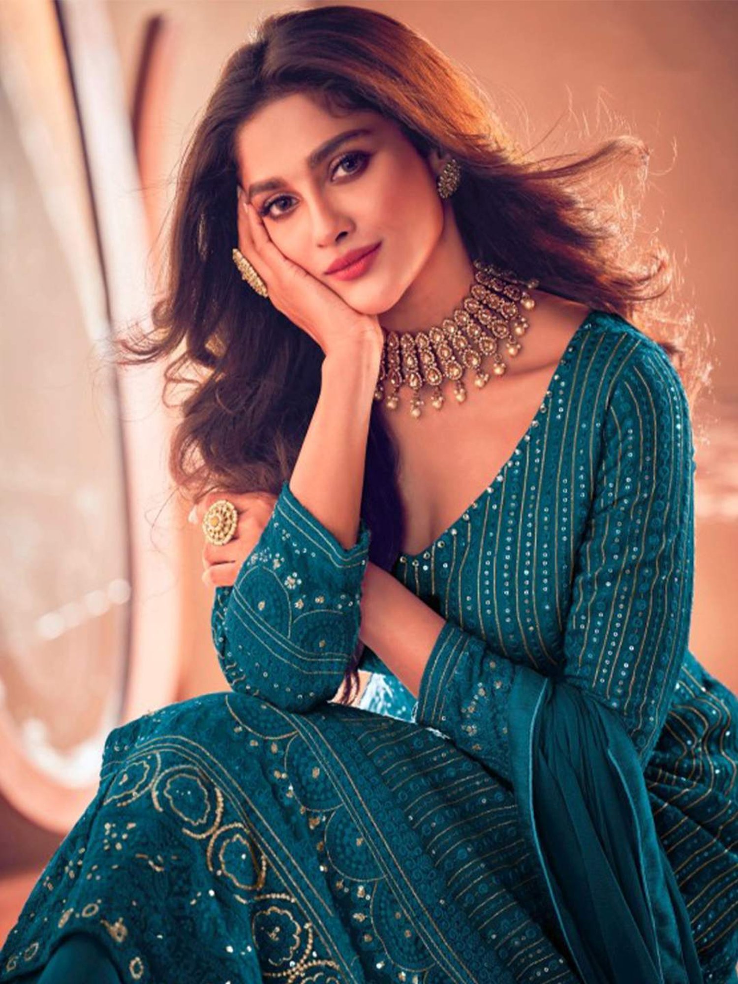 Odette Blue Embroidered Unstitched Dress Material