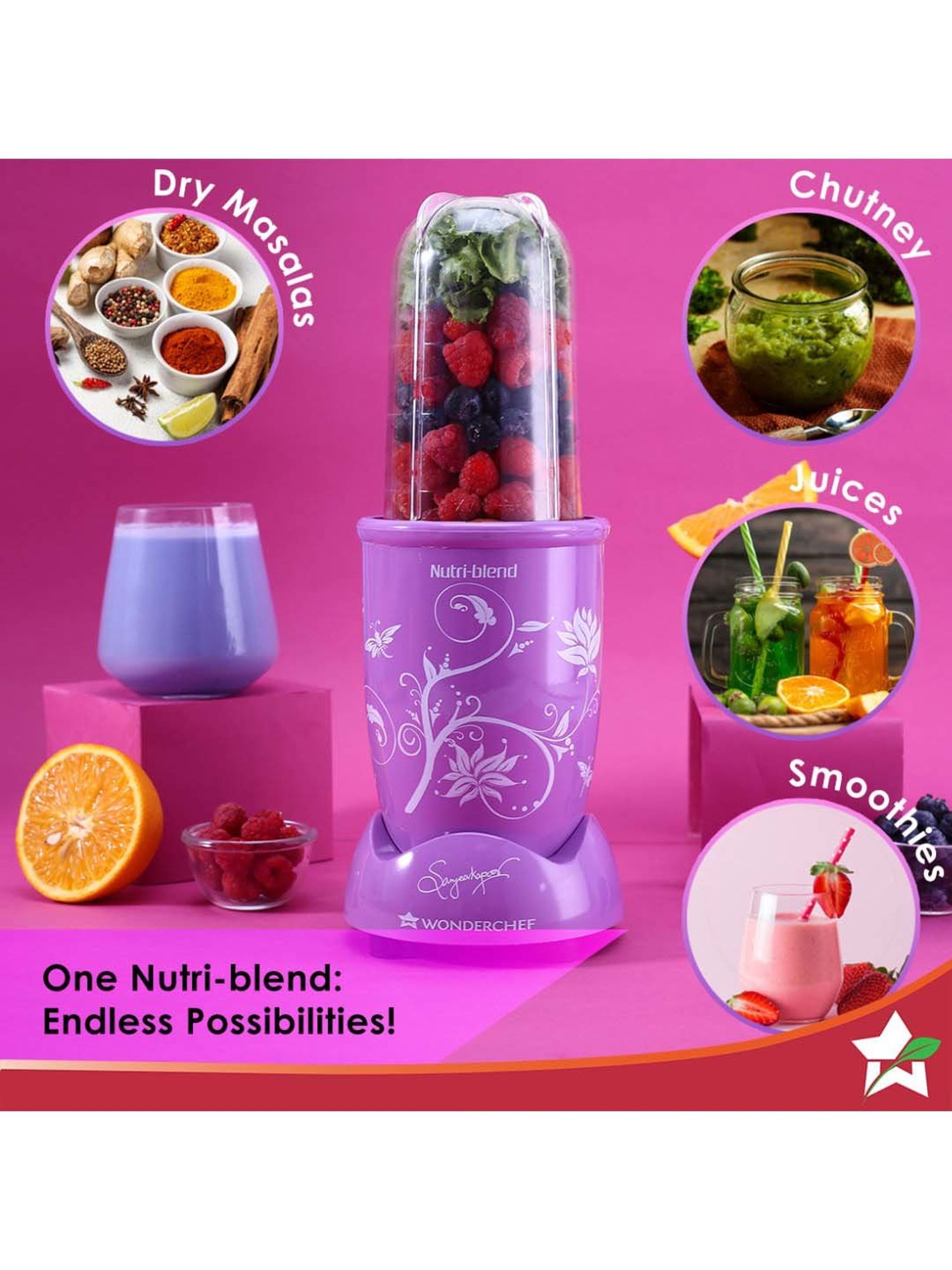 Wonderchef Nutri Blend Orchid 22000 RPM 400W Copper Motor with 2 Jars & 2-Yr Warranty, Recipe Book