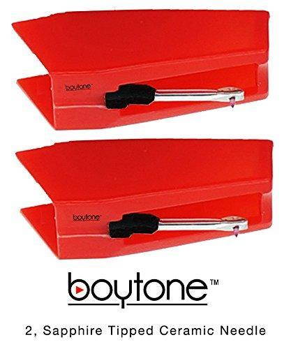 Boytone Pack of 2, Sapphire Tipped Ceramic Replacement Needle for Turntables