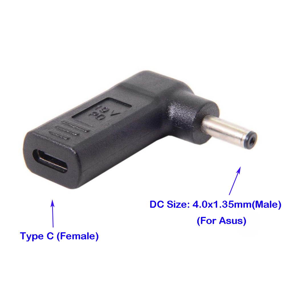 Laptop Adapter Connector Tip Converter USB 3.1 Type C Female to 4.0x1.35mm DC Tip Power Jack for Asus 65W or below laptops