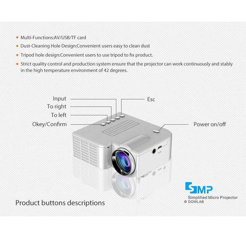 Portable Mini Projector for Home Theater School Office Outdoor, 110-240V VGA HDMI USB SD Cards Supported, HD 1080P Projector UC28+