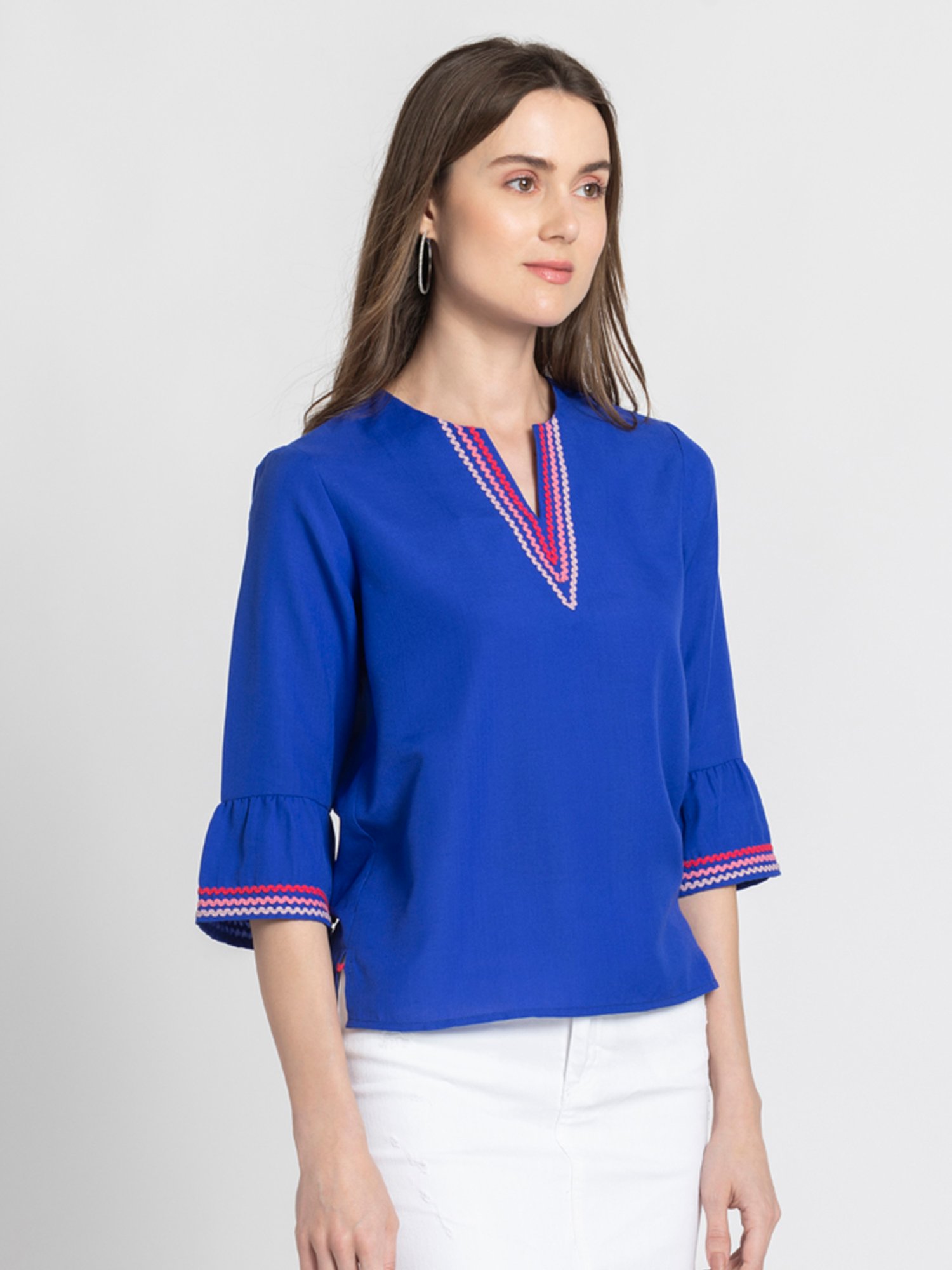 SHAYE Blue Embroidered Top