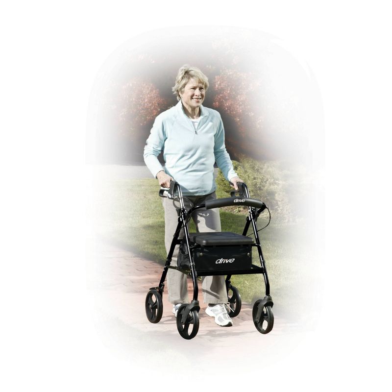 Drive Medical Walker Rollator with 6" Wheels, Fold Up Removable Back Support and Padded Seat, Black