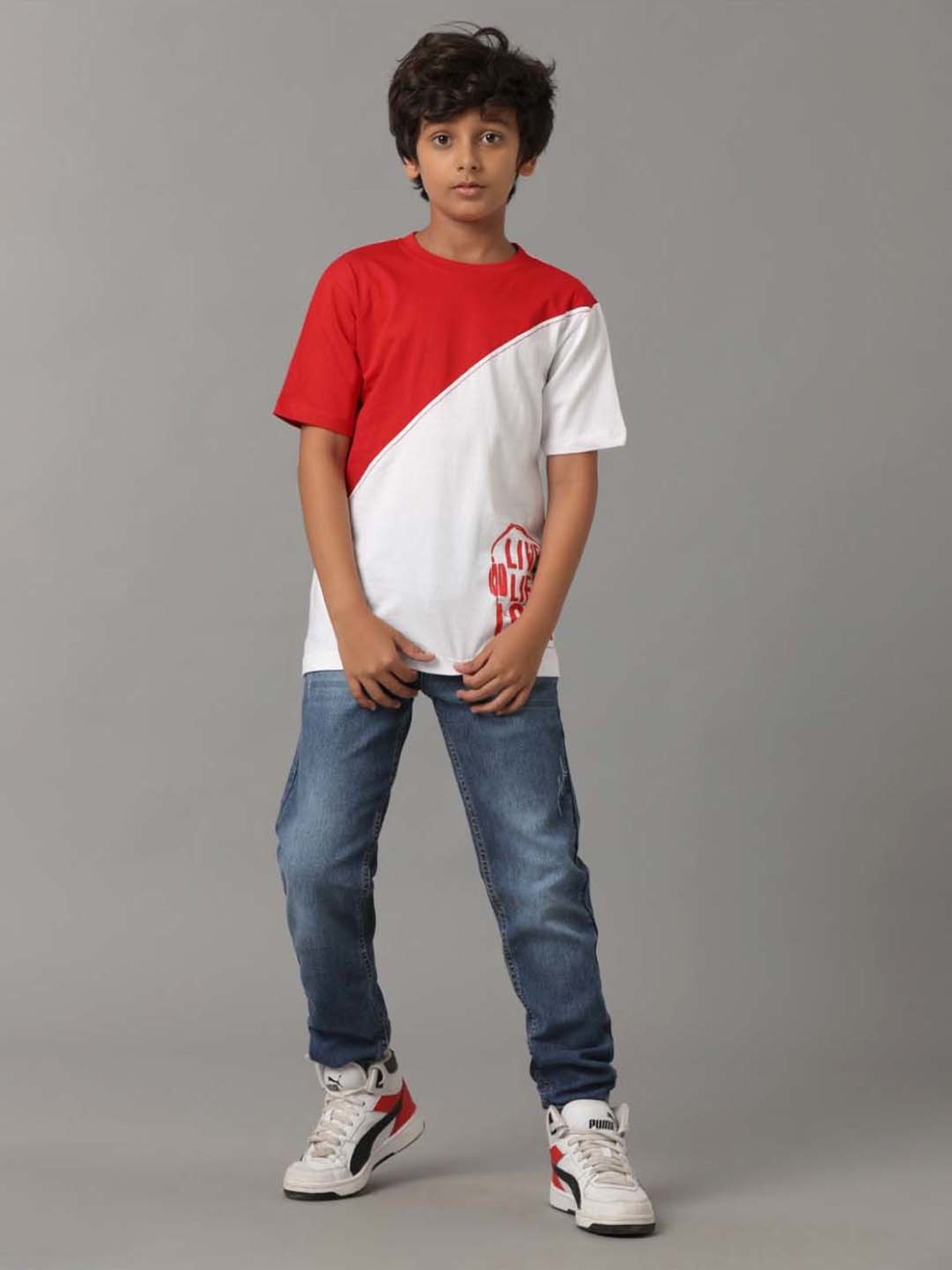 Under Fourteen Only Kids Red & White Cotton Printed T-Shirt