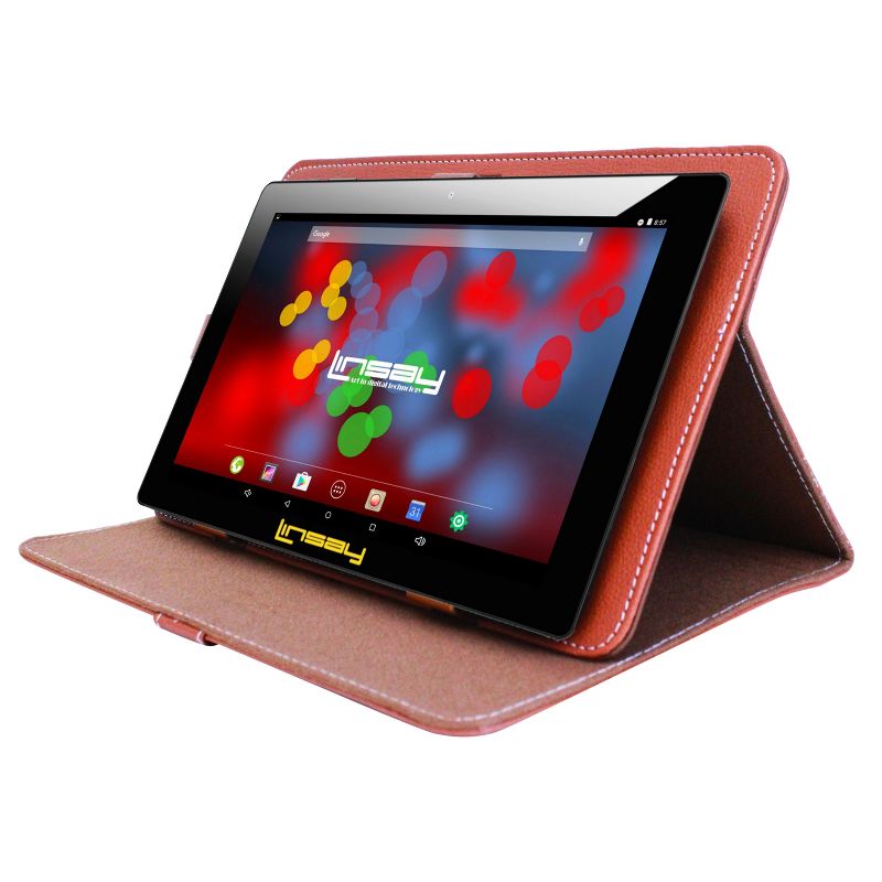 LINSAY 10.1" 1280x800 IPS Tablet Bundle with Brown Leather Case 32GB
