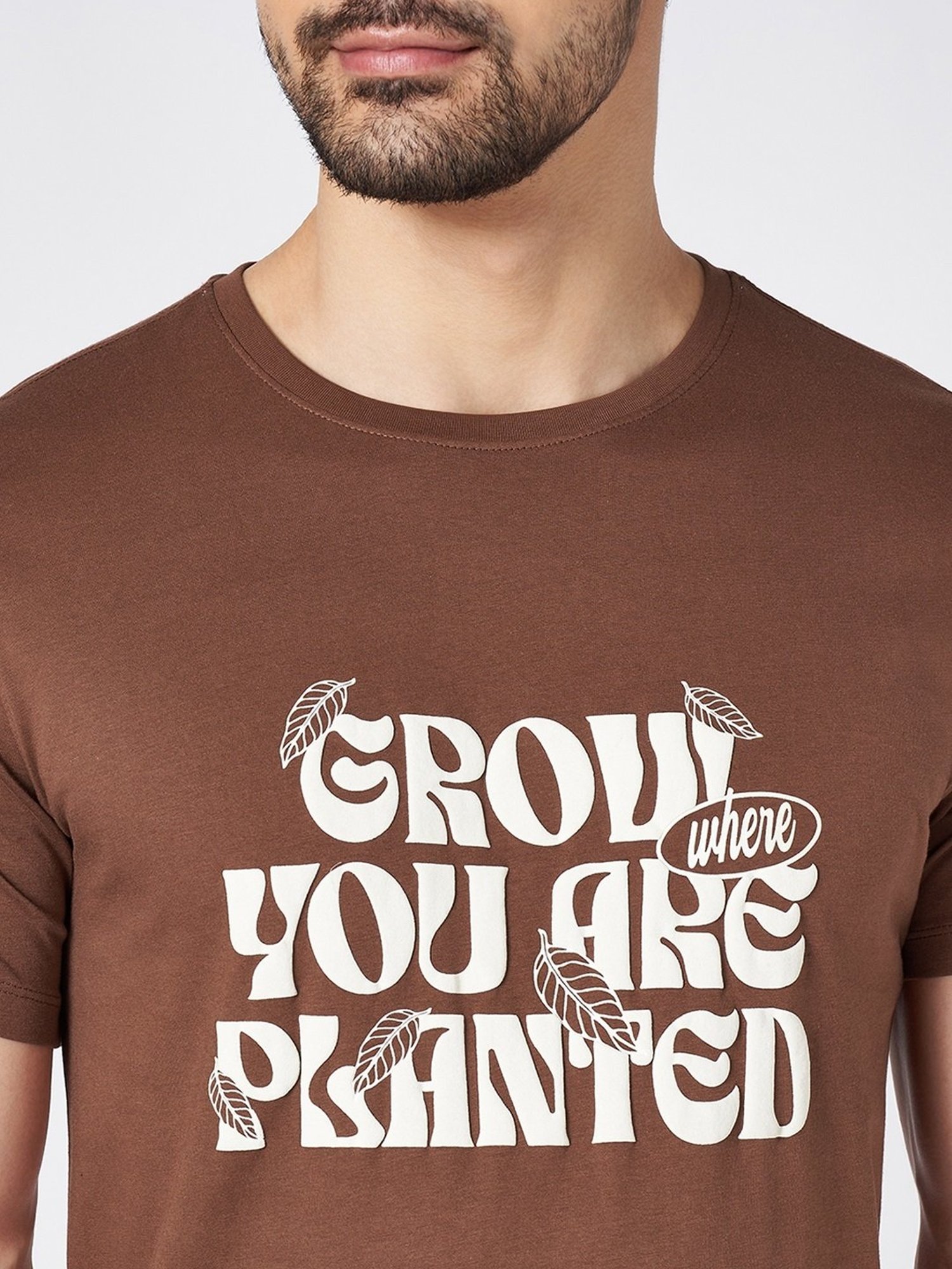 Urban Ranger by Pantaloons Orange Brown Cotton Slim Fit T-Shirt