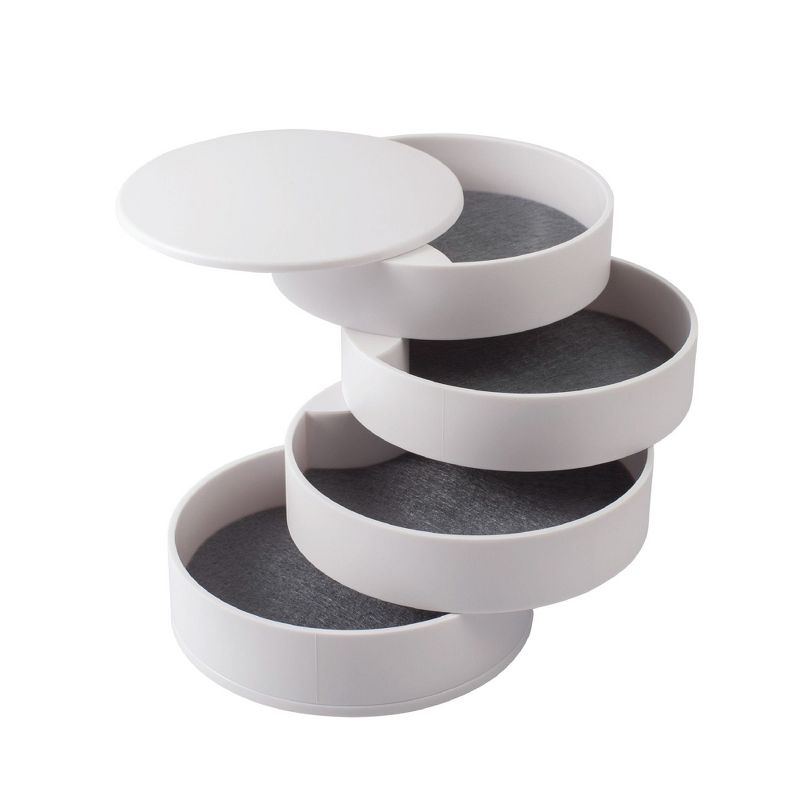 4 Layer Jewelry Storage Organizer, 360&deg; Rotating Tiered Jewelry Trinket Tray, Small Plastic Ring Bracelet Earring Holder for Women, White