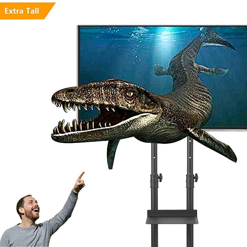 Mobile TV Cart with Wheels Rolling for Most 32 inch to 70 inch LCD LED OLED Plasma Flat Panel or Curved Screen TVs Height Adjustable Black TV Floor Stand with Tilt Mount and Laptop Shelf