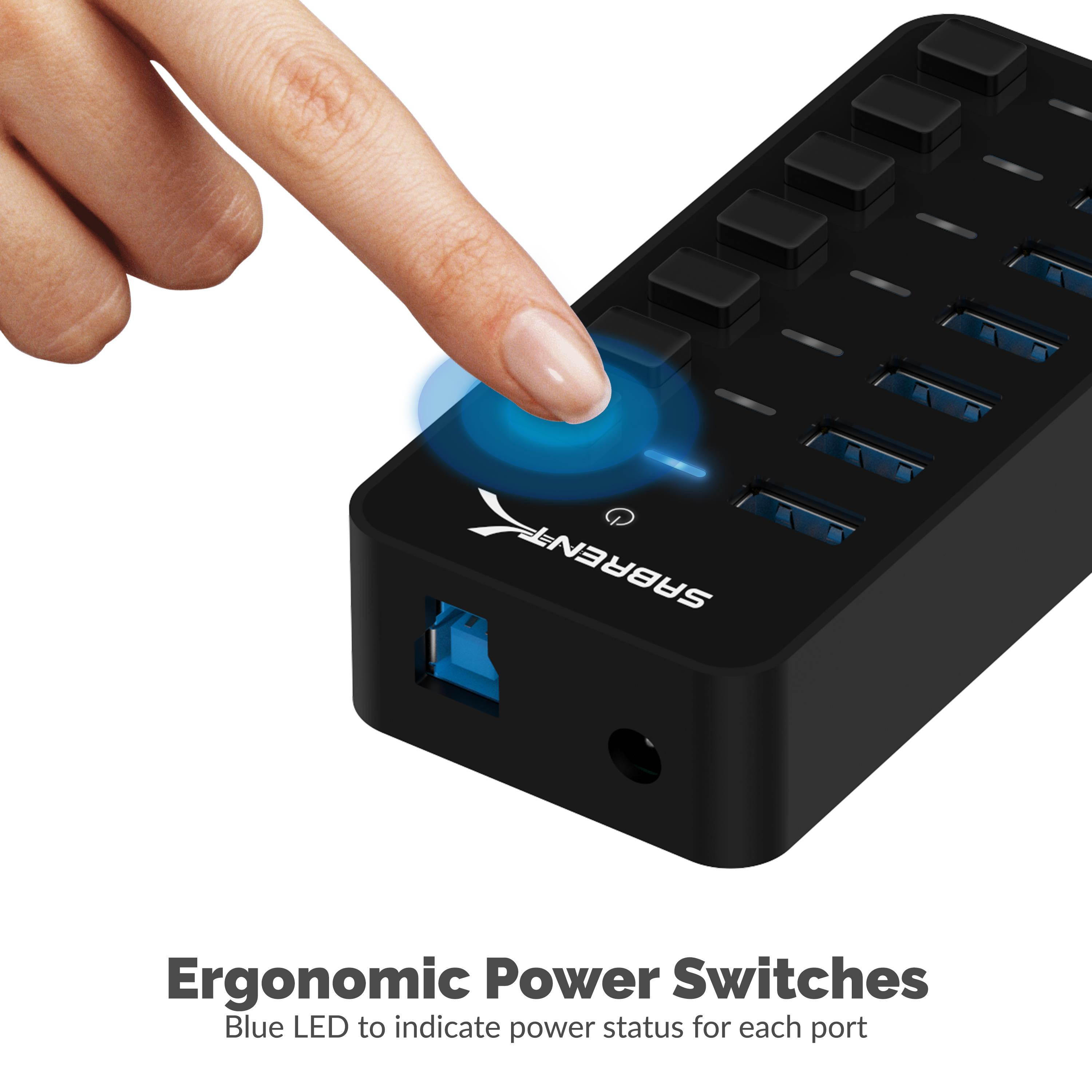 Sabrent 36W 7-Port USB 3.0 Hub with Individual Power Switches and LEDs (HB-BUP7)