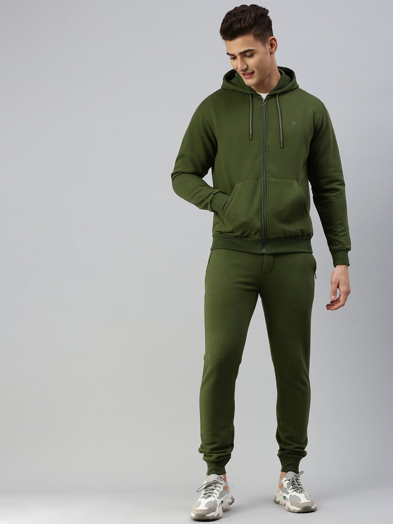 Sporto Green Regular Fit Hooded Jacket and Joggers Set