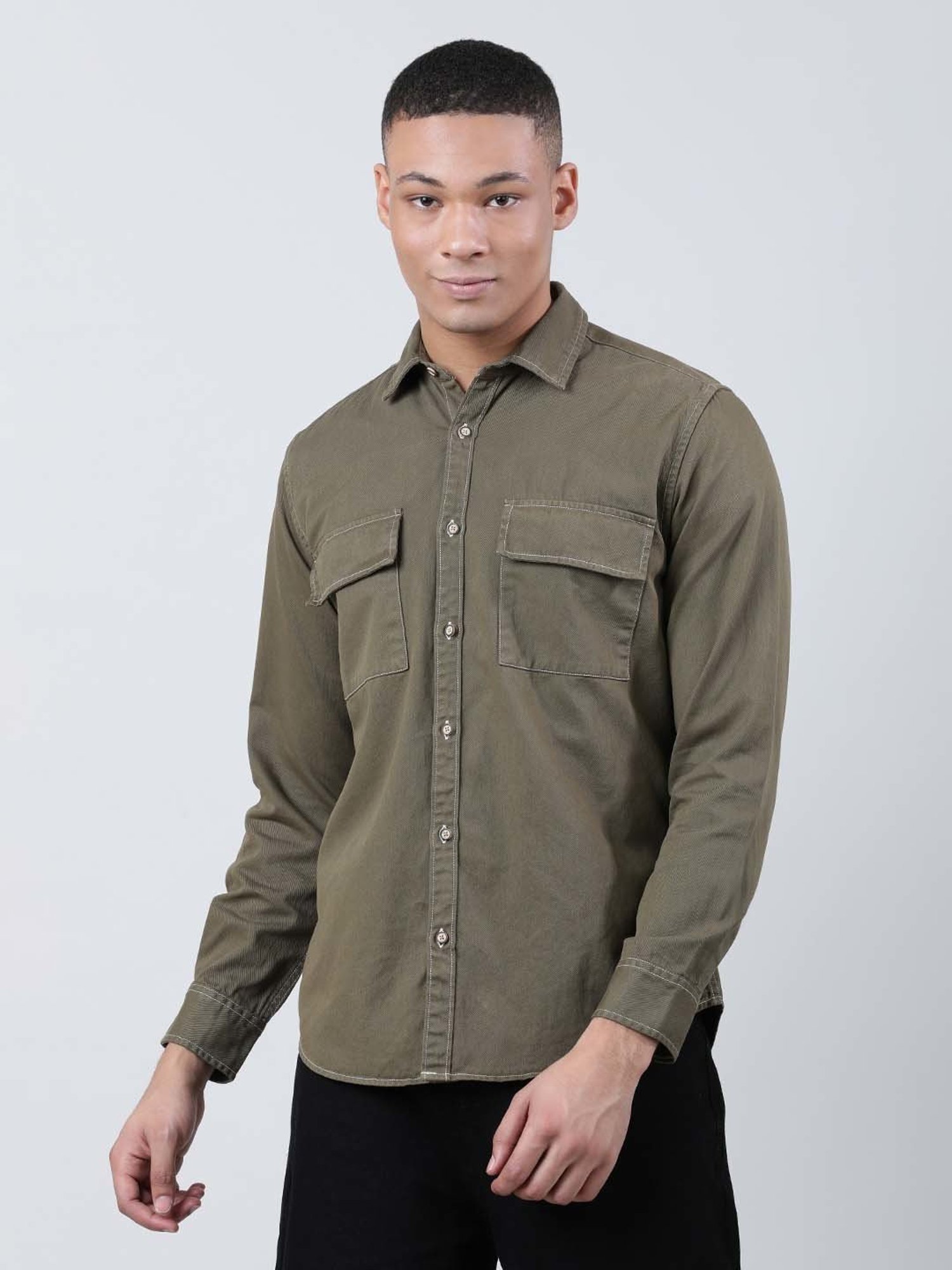 Bene Kleed Olive Regular Fit Cotton Shirt