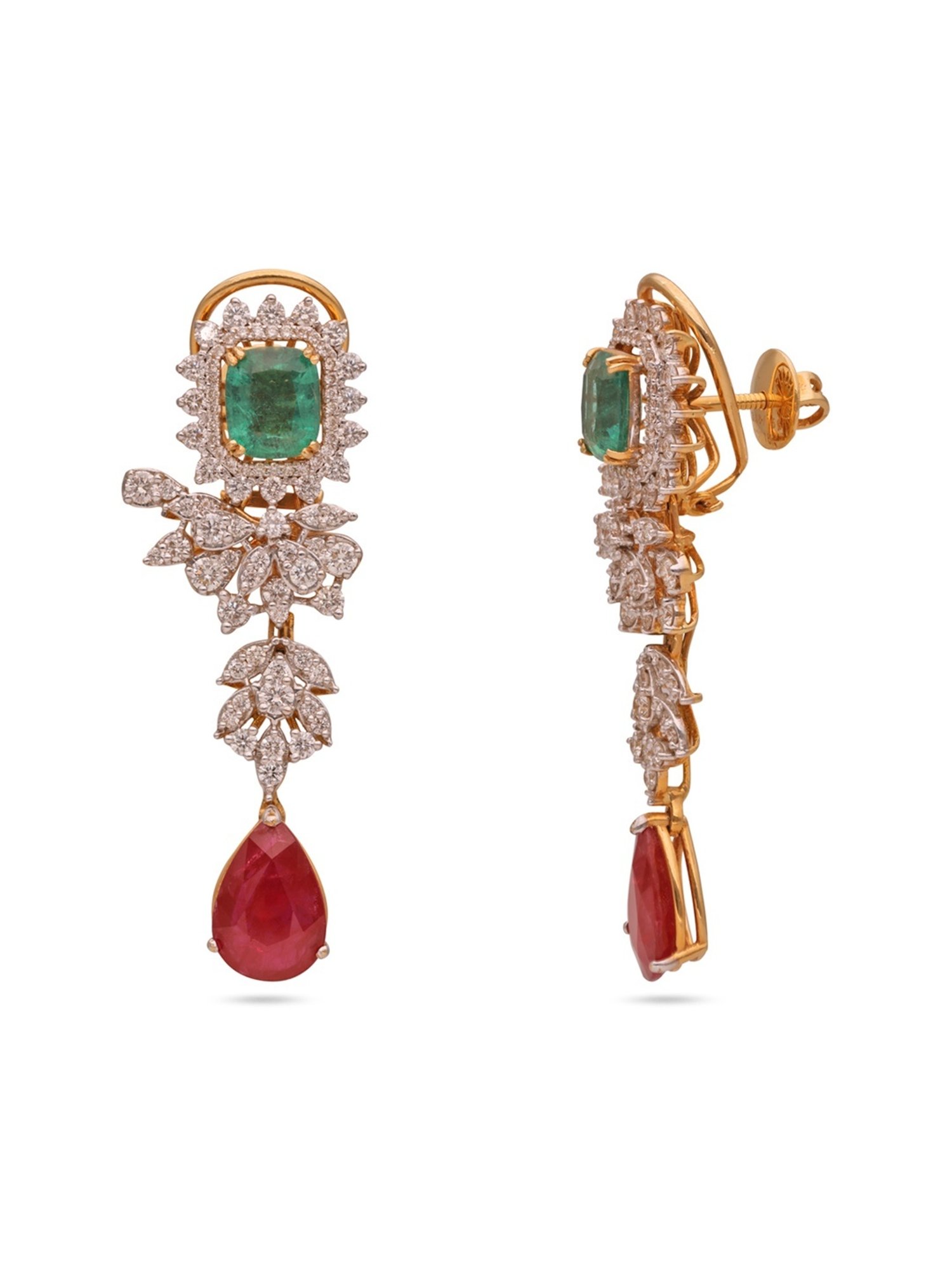 C.Krishniah Chetty 18k Gold & Diamond with Gemstones Dangler Earrings for Women