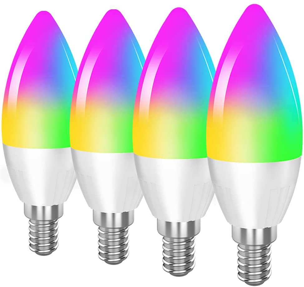 Smart Light Bulb Works with Alexa Google Home Siri Shortcut E12 Base B10/B11 WiFi-Bluetooth Candelabra LED Light Bulb Color Changing Dimmable Chandelier Light Bulbs 360 lm 35w Equivalent 4 Pack