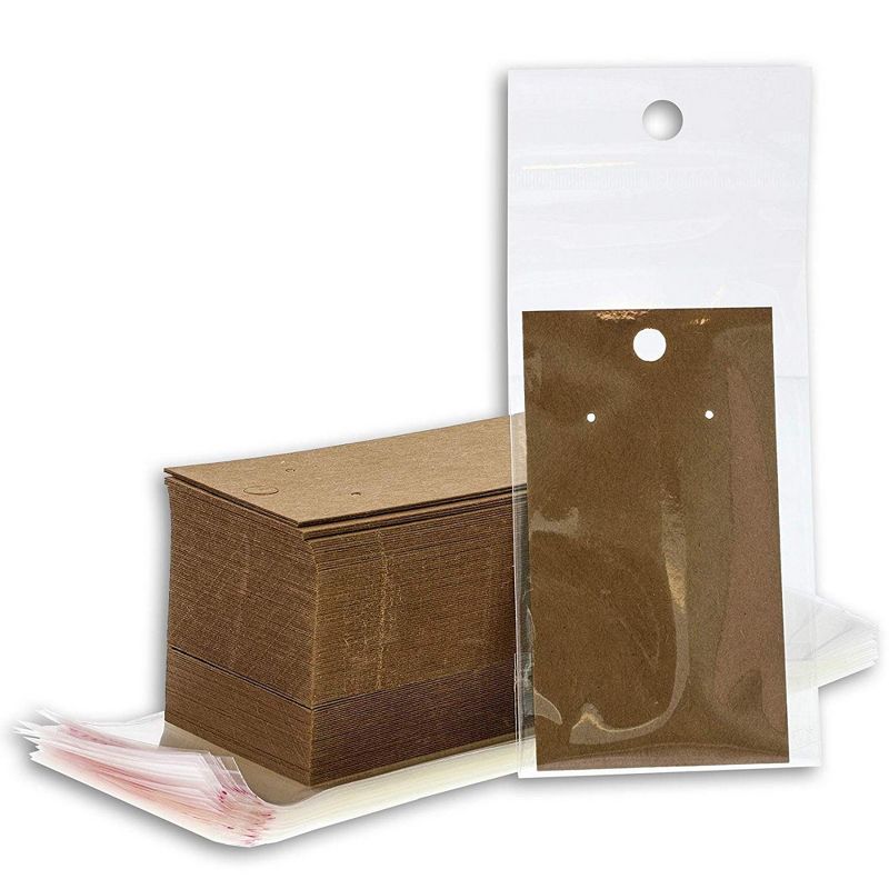 Bright Creations 200 Pack Kraft Earring Display Card Holders and Self Seal Bags