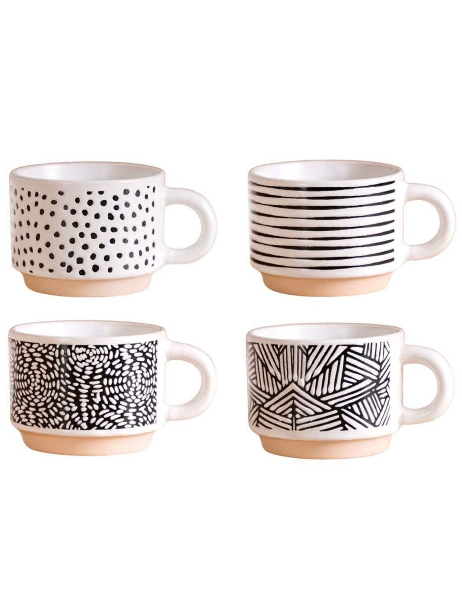 Nestasia Black-White Stackable Cups Set Of 4 With Stand 100ml