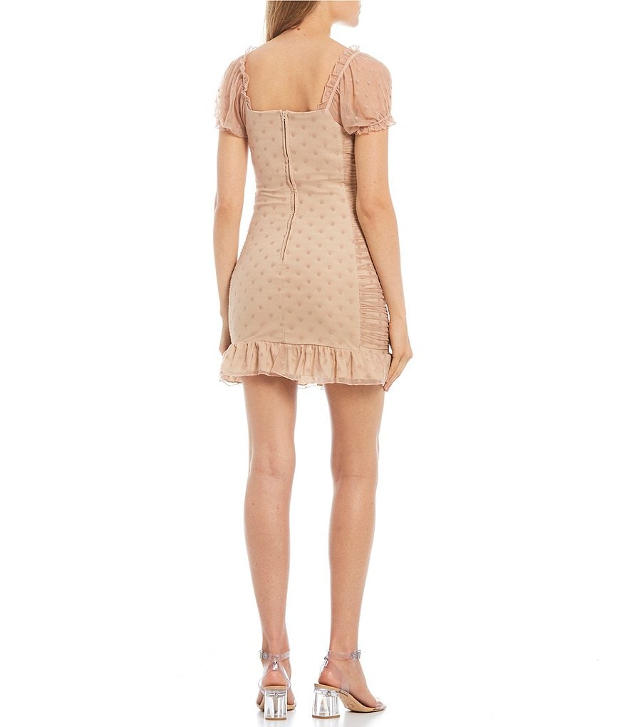 Dear Moon Short-Sleeve Swiss-Dot Sheath Dress