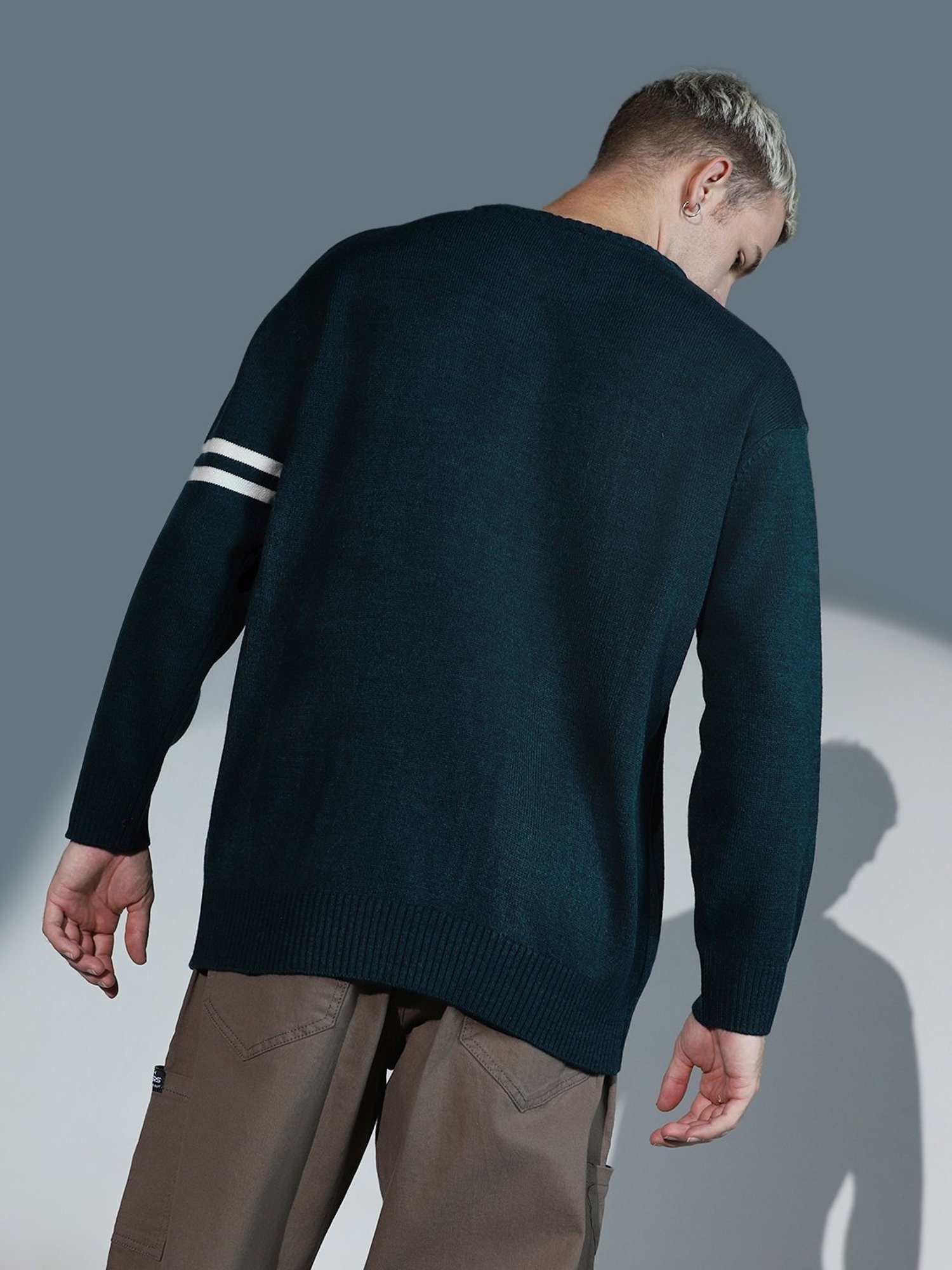 Hubberholme Green Regular Fit Self Pattern Sweater