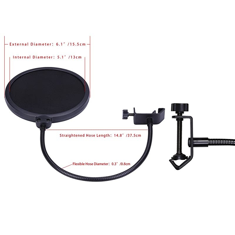 Shock Mount with 6 Inch Mic Round Shape Wind Pop Filter Mask Shield Mic AntiVibration Suspension Shock Mount Holder Clip for Diameter 18inches to 21 inches