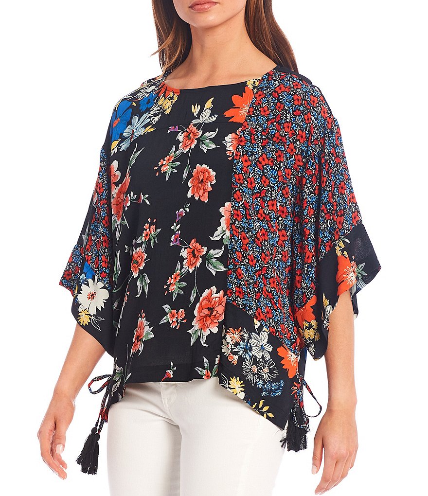 Tru Luxe Jeans Mixed Floral Print Side Tie Top