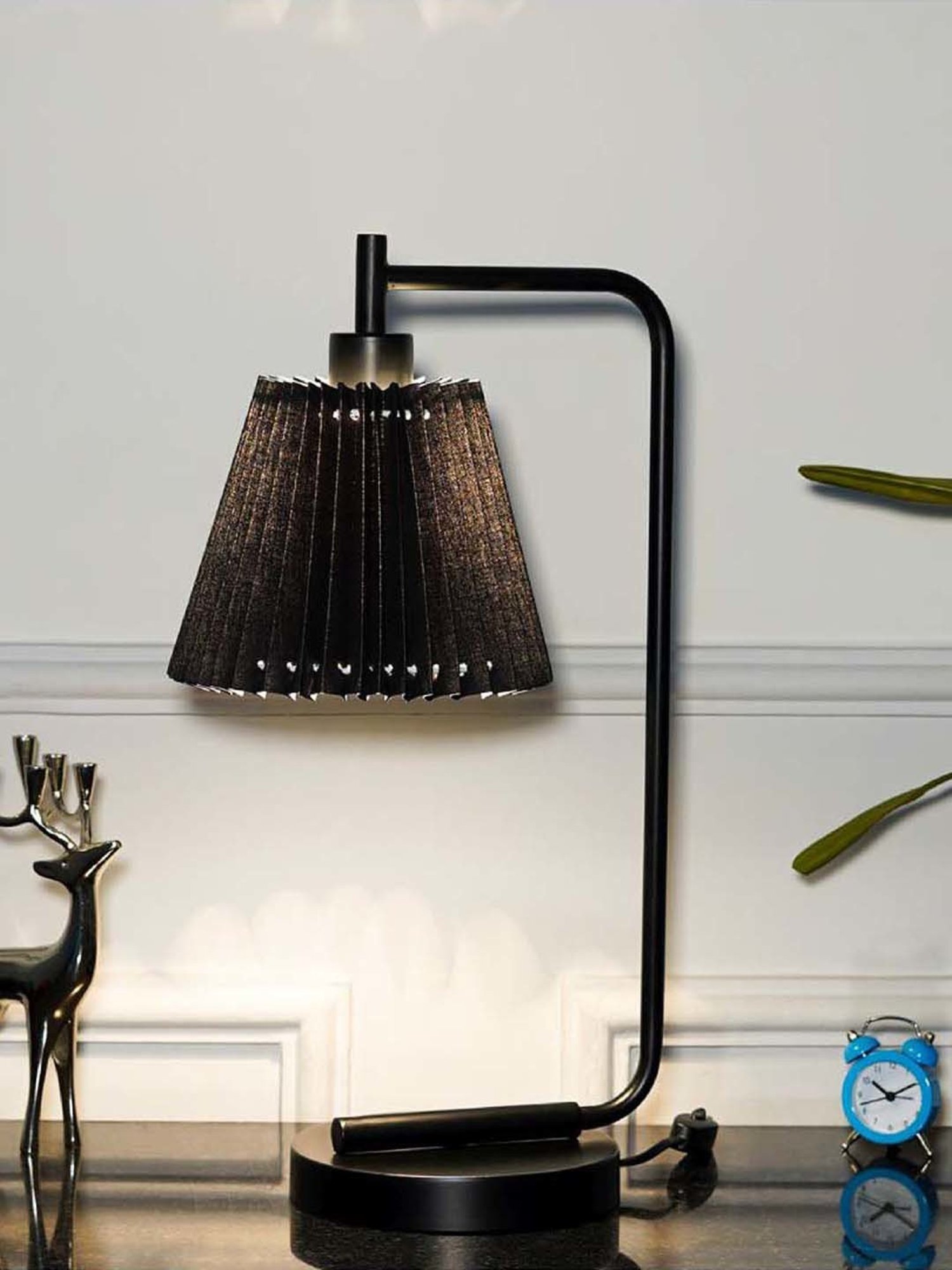 Kapoor Lamp Shades Black Metal Bond Study Table Lamp With Pleated Shade