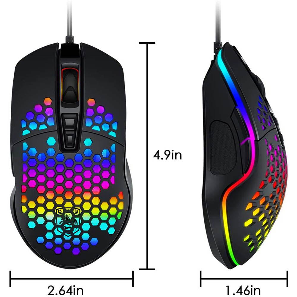 Lightweight Gaming Mouse Wired Honeycomb Hollow RGB Streamer 6400 DPI Programming Optical Sensor Pixert 3325 78G for PC X-Box PS4 Gamer