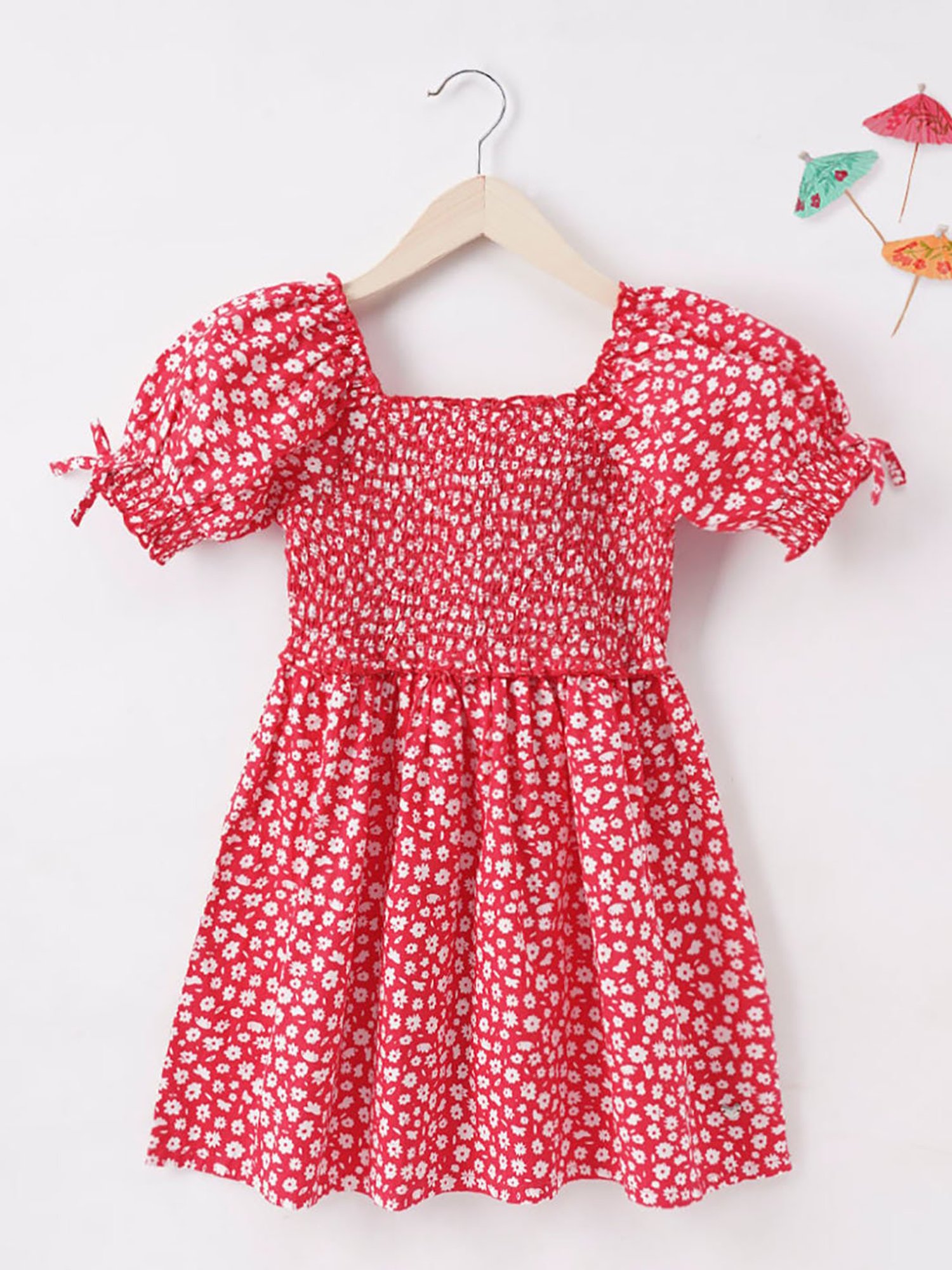 Ed-a-Mamma Kids Red & White Floral Print Dress