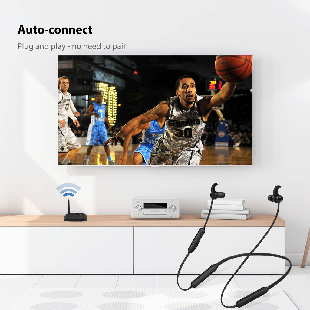 Avantree HT5006 Wireless Headphones Earbuds for TV Watching, Neckband Earphones Hearing Set w/Bypass Bluetooth Transmitter for Optical Digital, RCA, 3.5mm Ported TVs, Plug n Play, No Delay