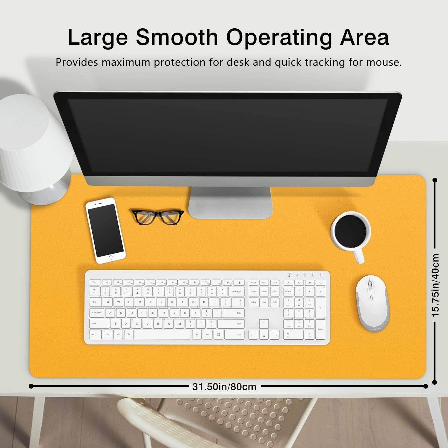 MoKo Computer Desk Mat - PU Large Extended Gaming Mouse Pad, Non-Slip Keyboard Mouse Mat, Waterproof Office Writing Desk Pad Protector, 31.5 x 15.7 x 0.08 Inch - Double Side Royal Blue/Yellow