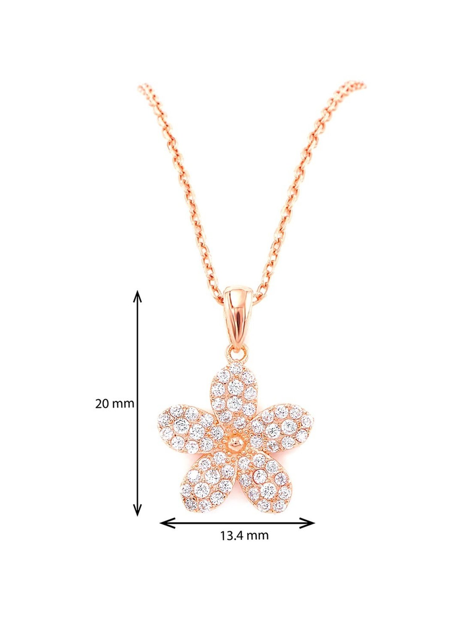 Silberry 92.5 Sterling Silver Rose Gold Floweret Pendant with Chain