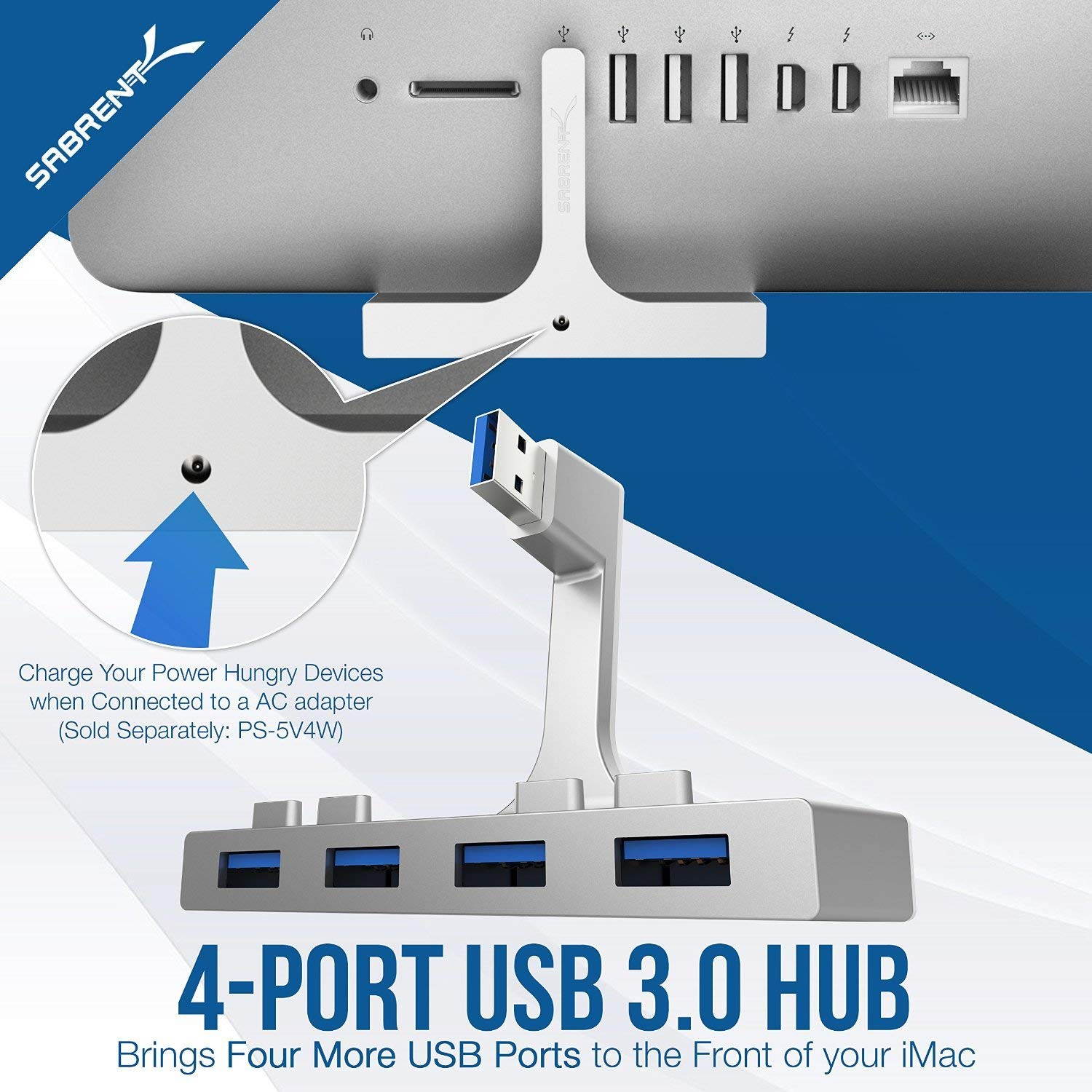 Sabrent 4-Port USB 3.0 Hub For iMac Slim Unibody (HB-IMCU)