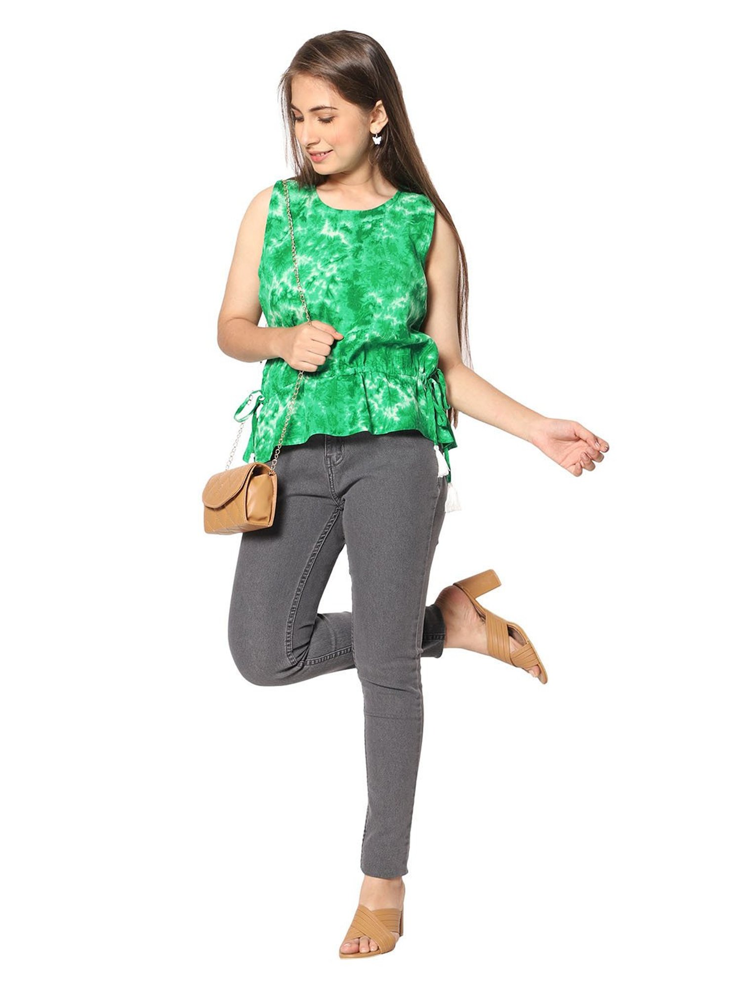 TeenTrums Girls Green Tie & Dye Top