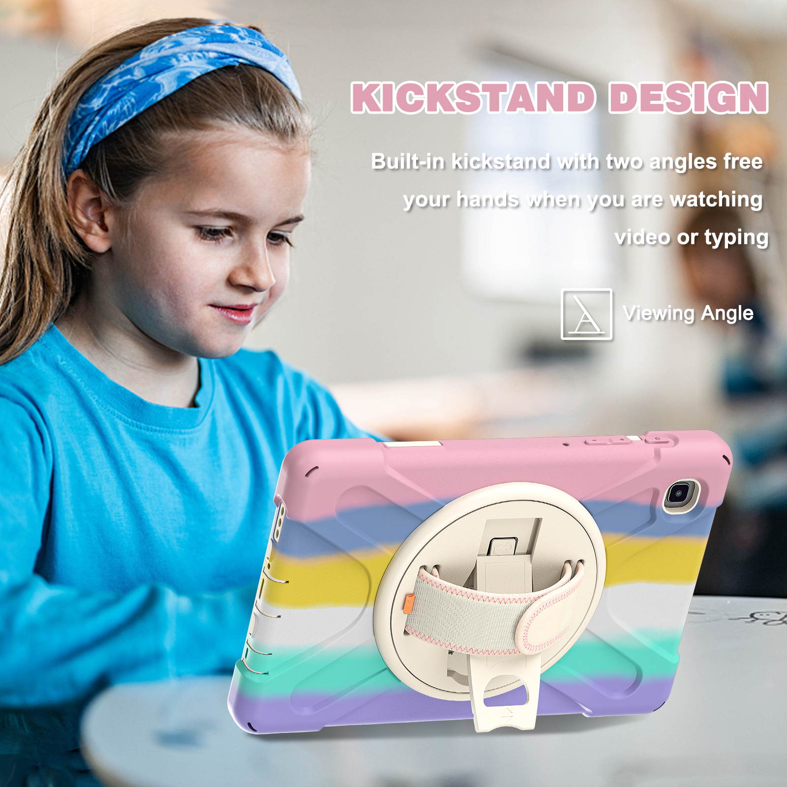 Galaxy Tab A7 Lite Case, Heavy Duty Rugged Shockproof Case with Adjustable Hand Strap, Carrying Shoulder Strap, Rotating Kickstand for Samsung galaxy Tab A7 Lite 8.7 inch 2021 Model SM-T220 SM-T225