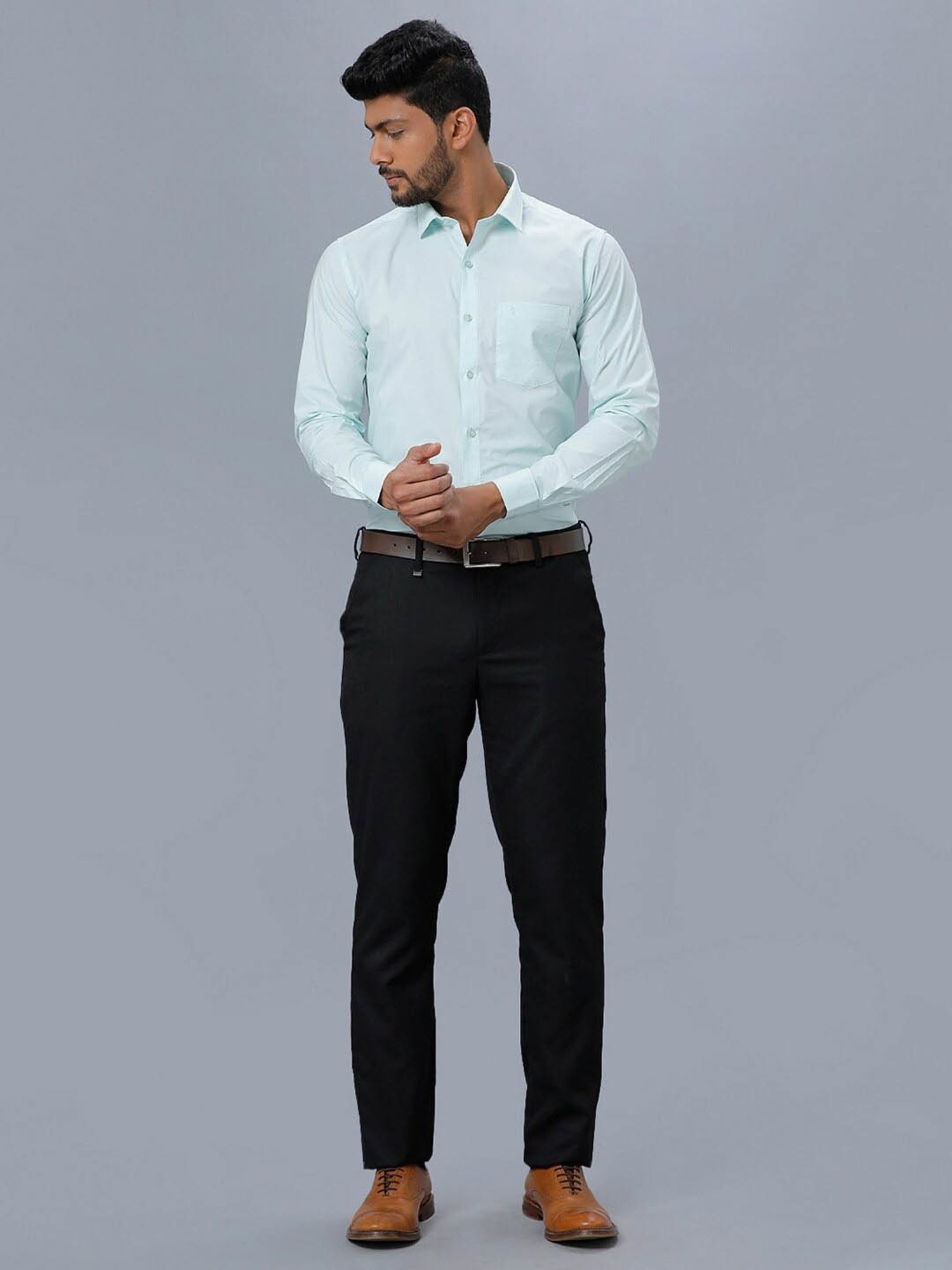 Ramraj Sky Blue Cotton Regular Fit Shirt