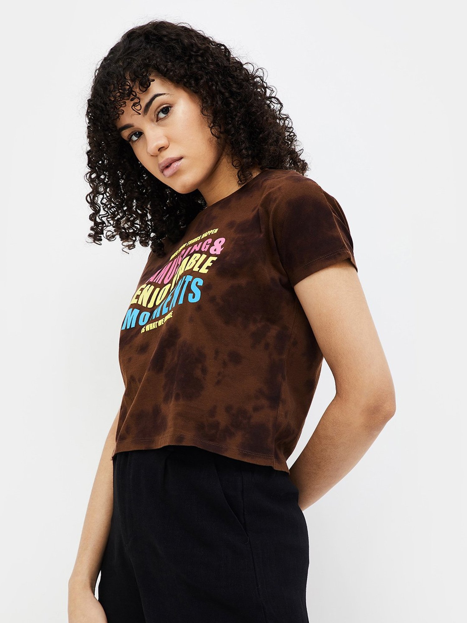 Ginger by Lifestyle Brown Cotton Graphic Print T-Shirt
