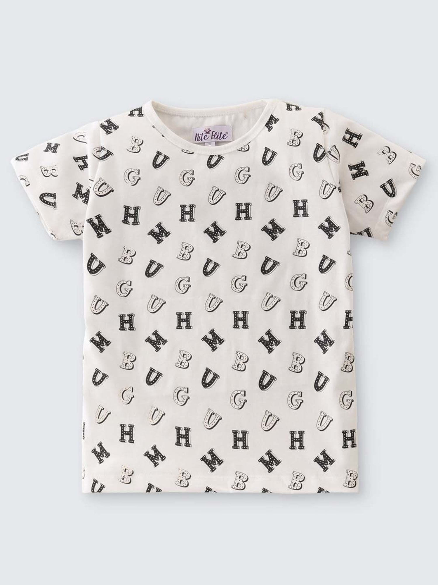 Nite Flite Boys White & Black Cotton Printed Top Set