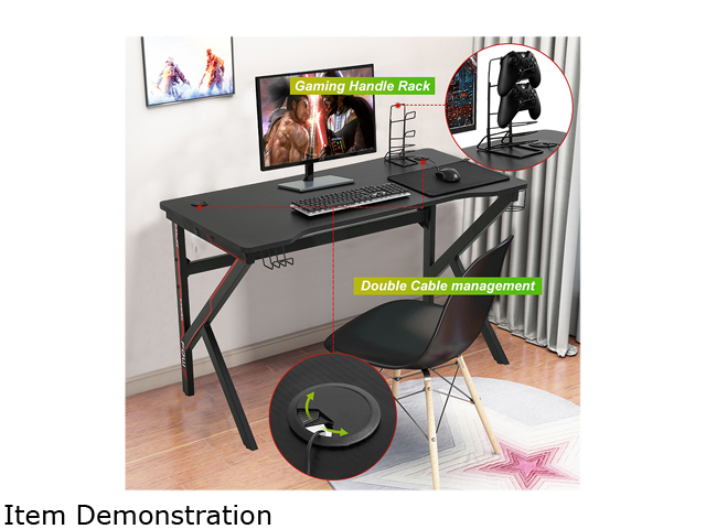 Gaming Desk Computer Desk Home Office Desk Extra Large Modern Ergonomic Black PC Carbon Fiber Writing Desk Table with Cup Holder Headphone Hook