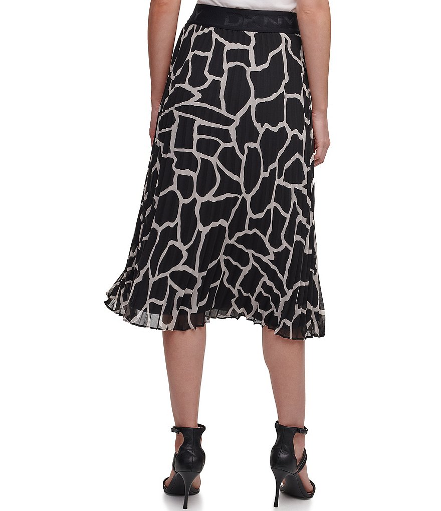 DKNY Giraffe Print Chiffon Pleated Midi Skirt