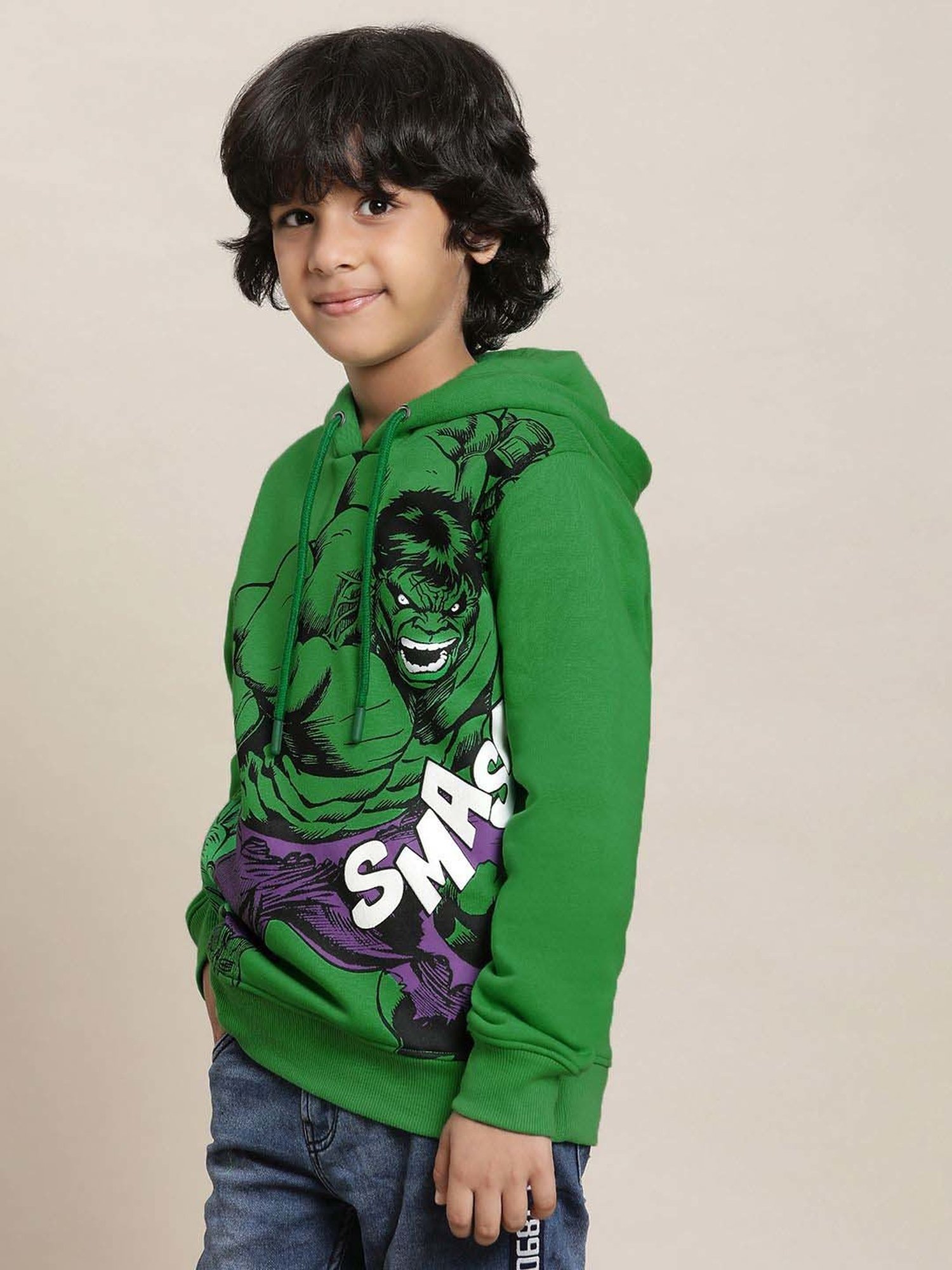 Kidsville Green Cotton Printed Full Sleeves Hulk Sweatshirt