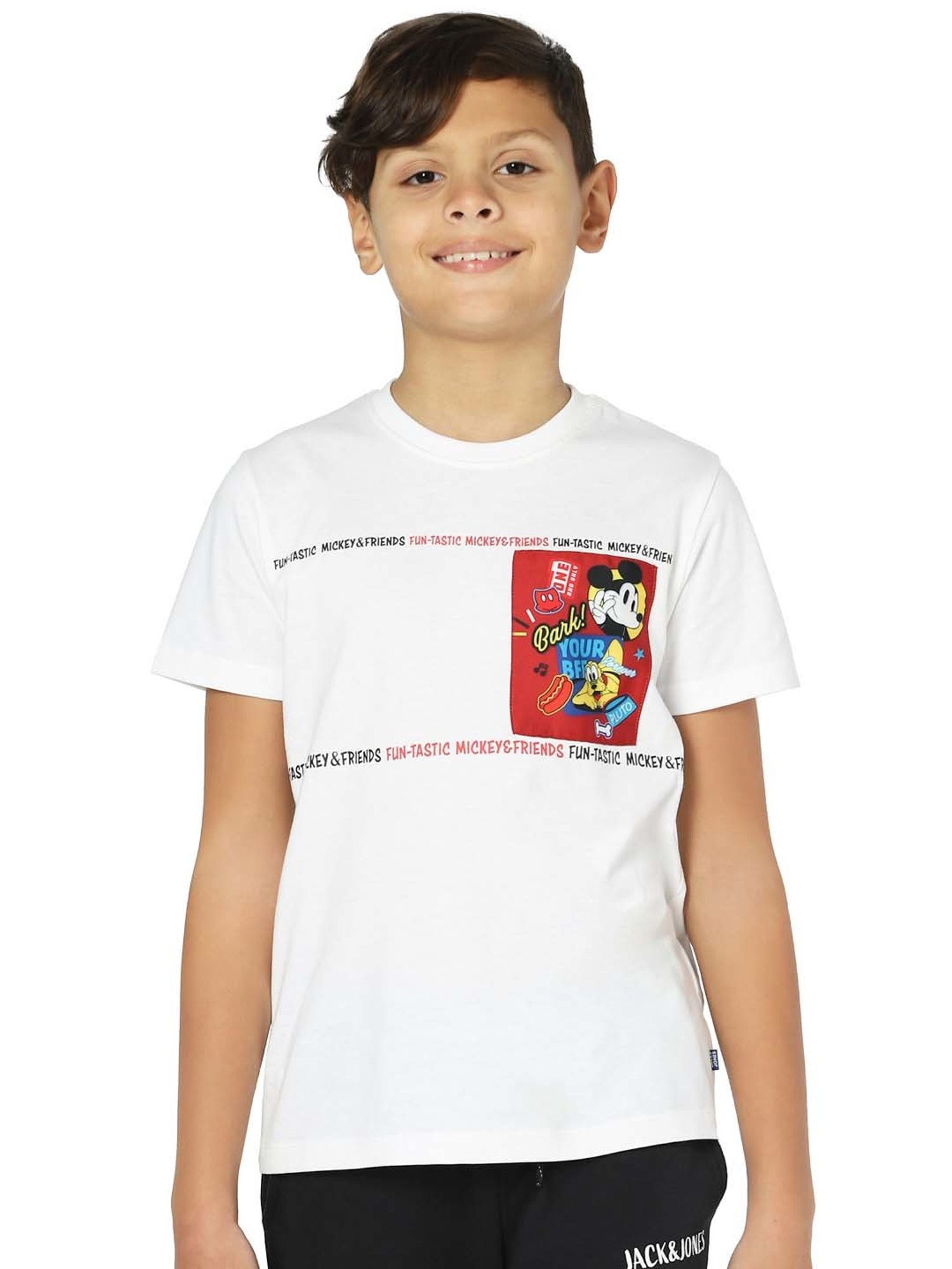 Jack & Jones Junior Boys Bright White Cotton Printed T-Shirt
