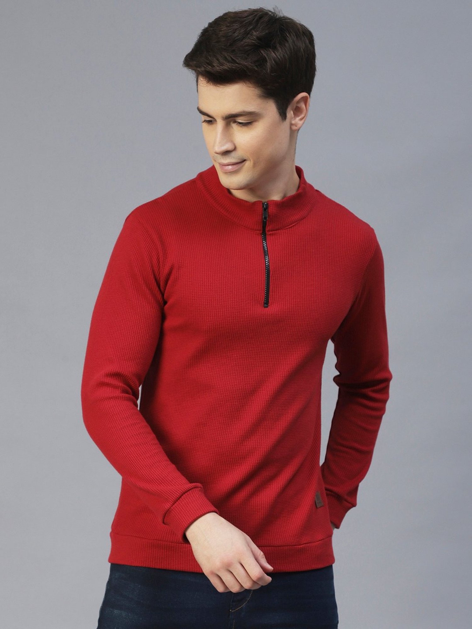 Rigo Maroon Slim Fit Self Design T-Shirt