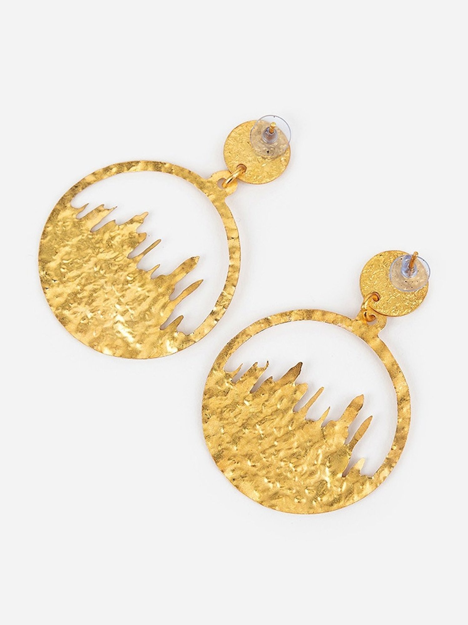 Priyaasi Hammered Texture Golden Dangler Earrings