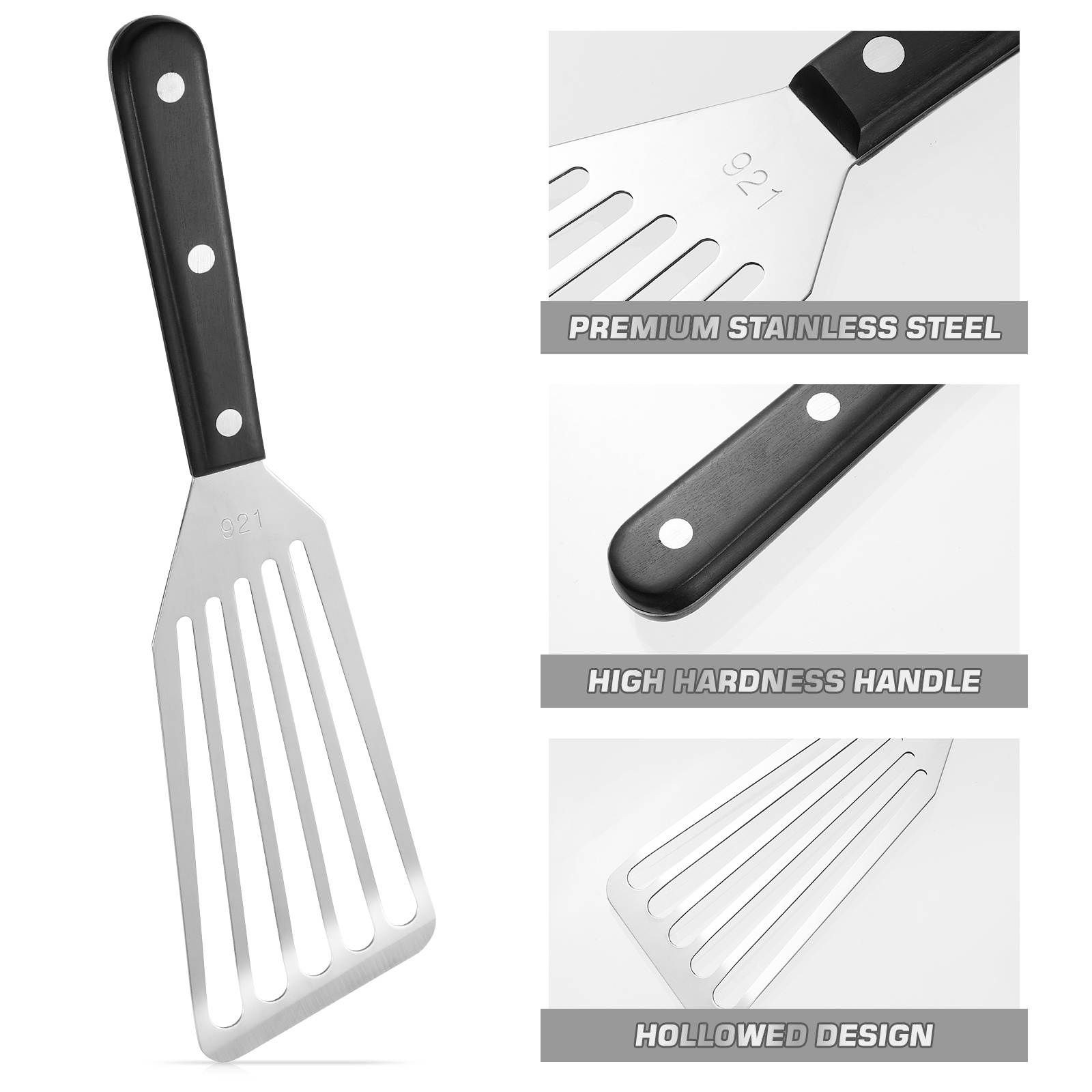 Yardwe Stainless Steel BBQ Spatula Kitchen Multifunction Steak Shovel Fried Fish Slotted Turner (Small Size)