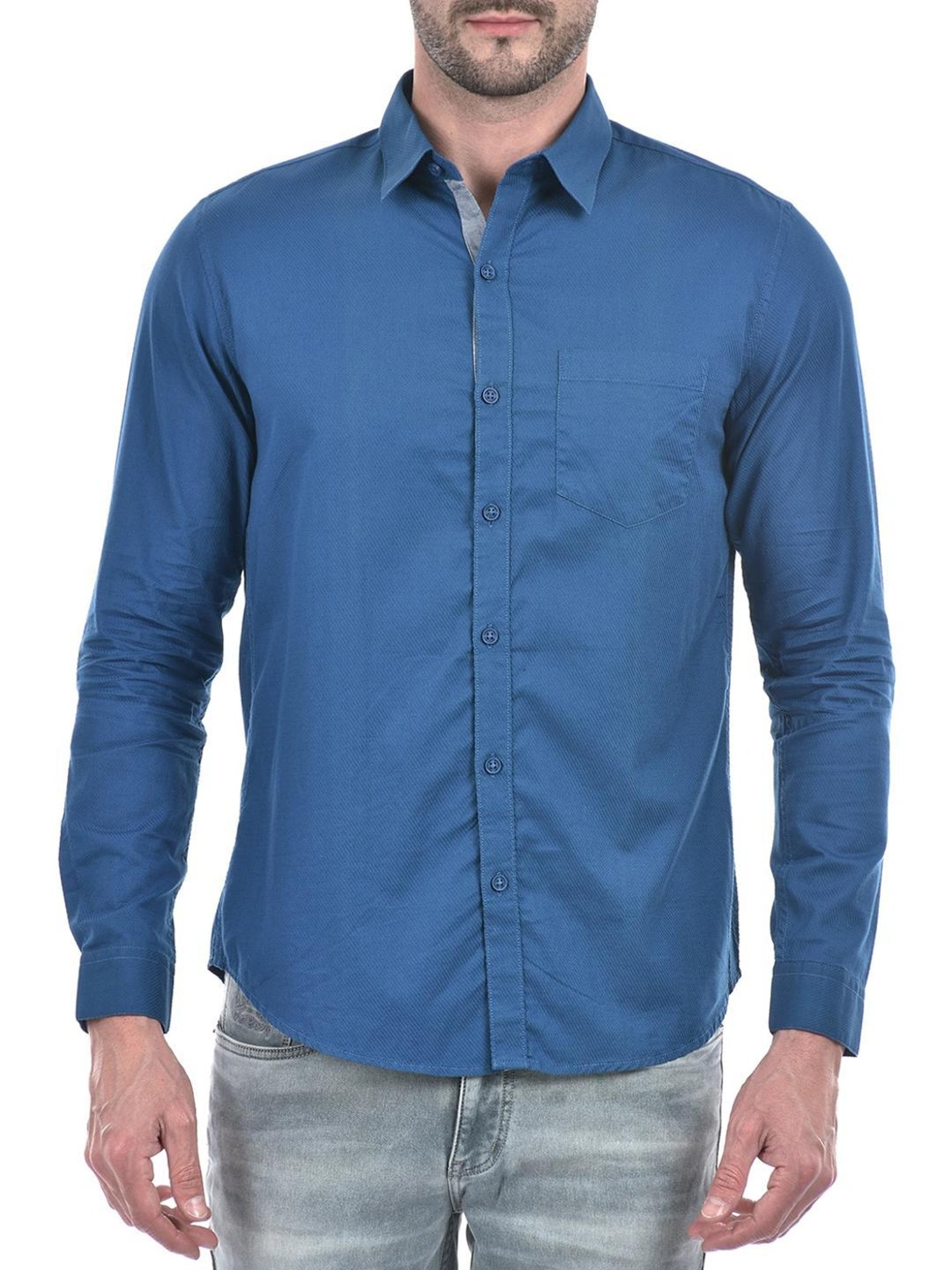 Numero Uno Marine Blue Cotton Slim Fit Shirt