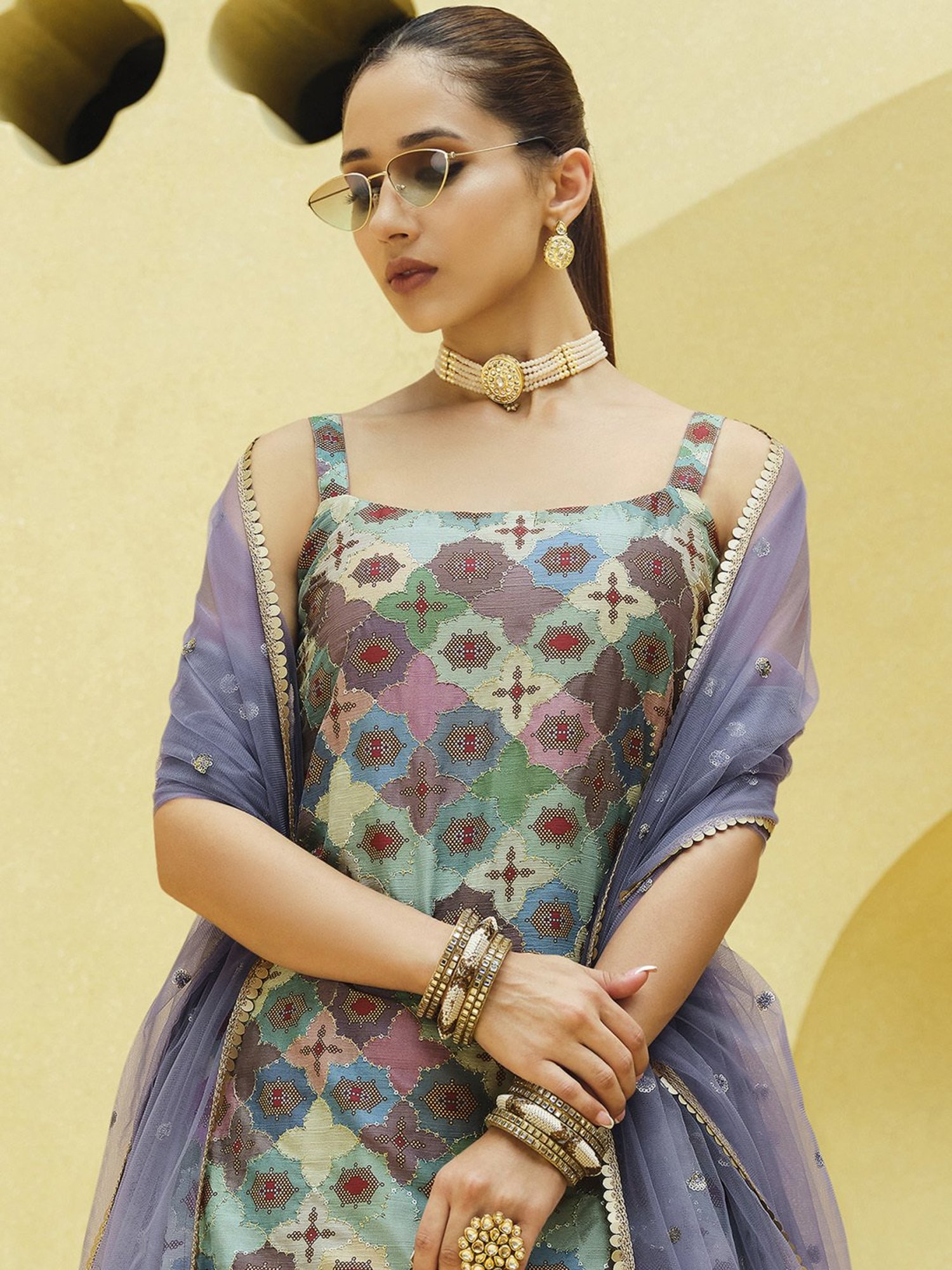 SHUBHKALA Lavender Embellished Lehenga and Choli Set With Dupatta