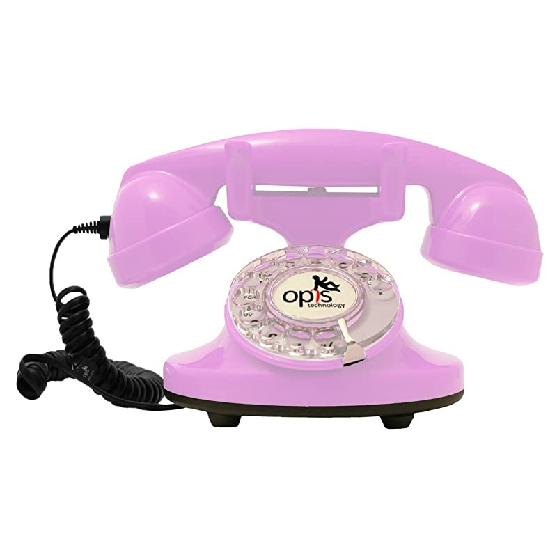 FunkyFon Cable Rotary dial disc Telephone in The sinuous Style of The 1920s with Modern Electronic Bell Pink