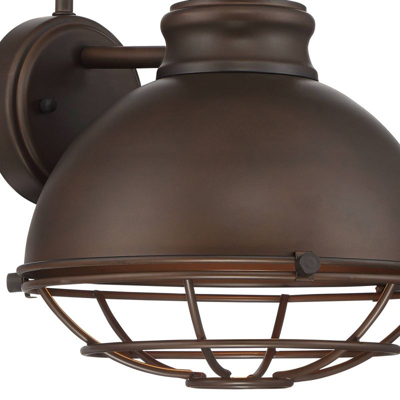 John Timberland Industrial Outdoor Wall Light Fixture Urban Barn Oiled Bronze 14" Round Cage Motion Security Sensor for House Porch Patio