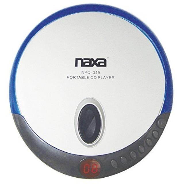 naxa npc319 slim personal compact disc player with stereo earphones, cd & cdr compatible, 2 way power, programmable track memory, lcd display, blue