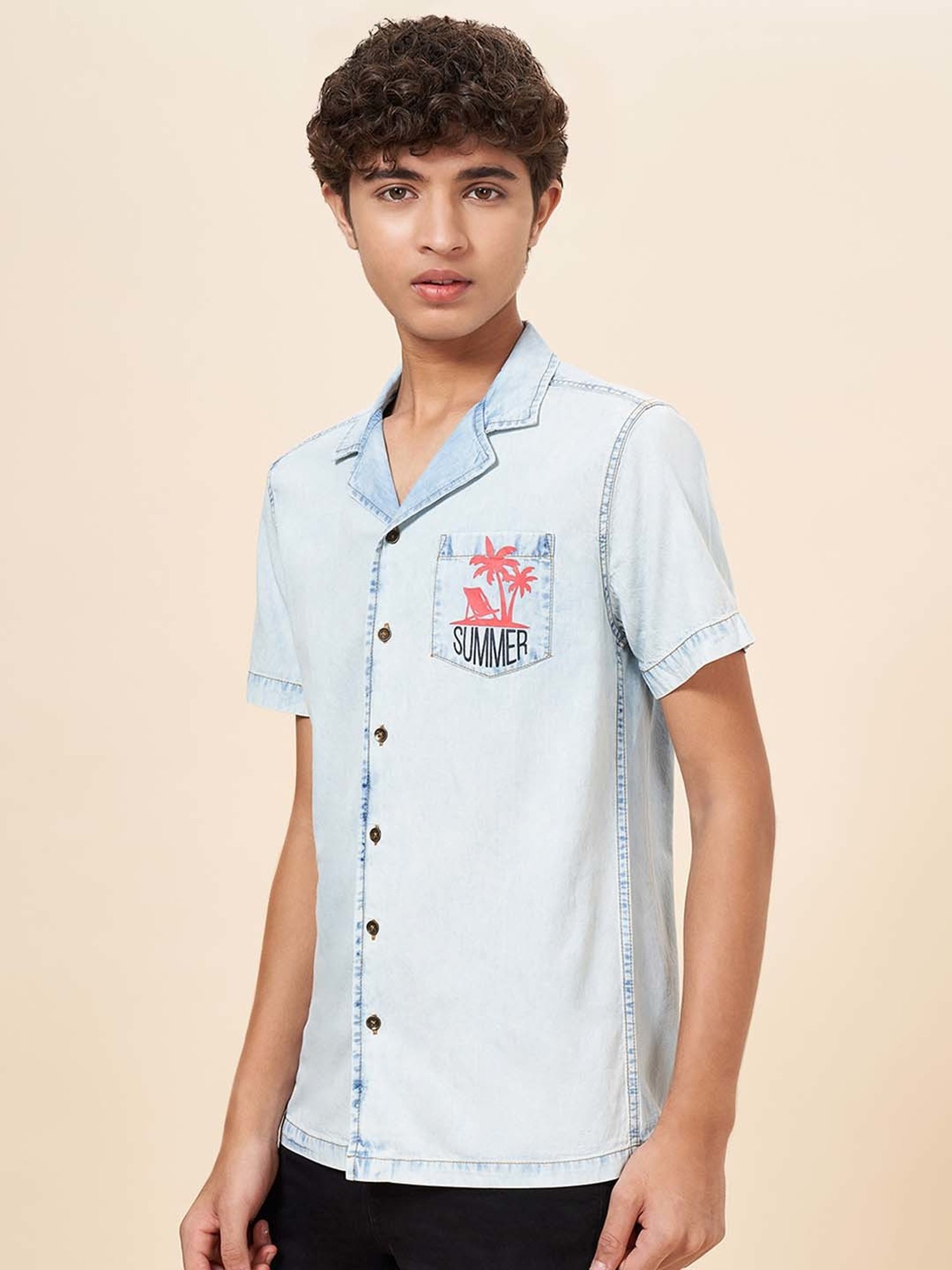 Coolsters by Pantaloons Kids Stone Blue Cotton Printed Shirt