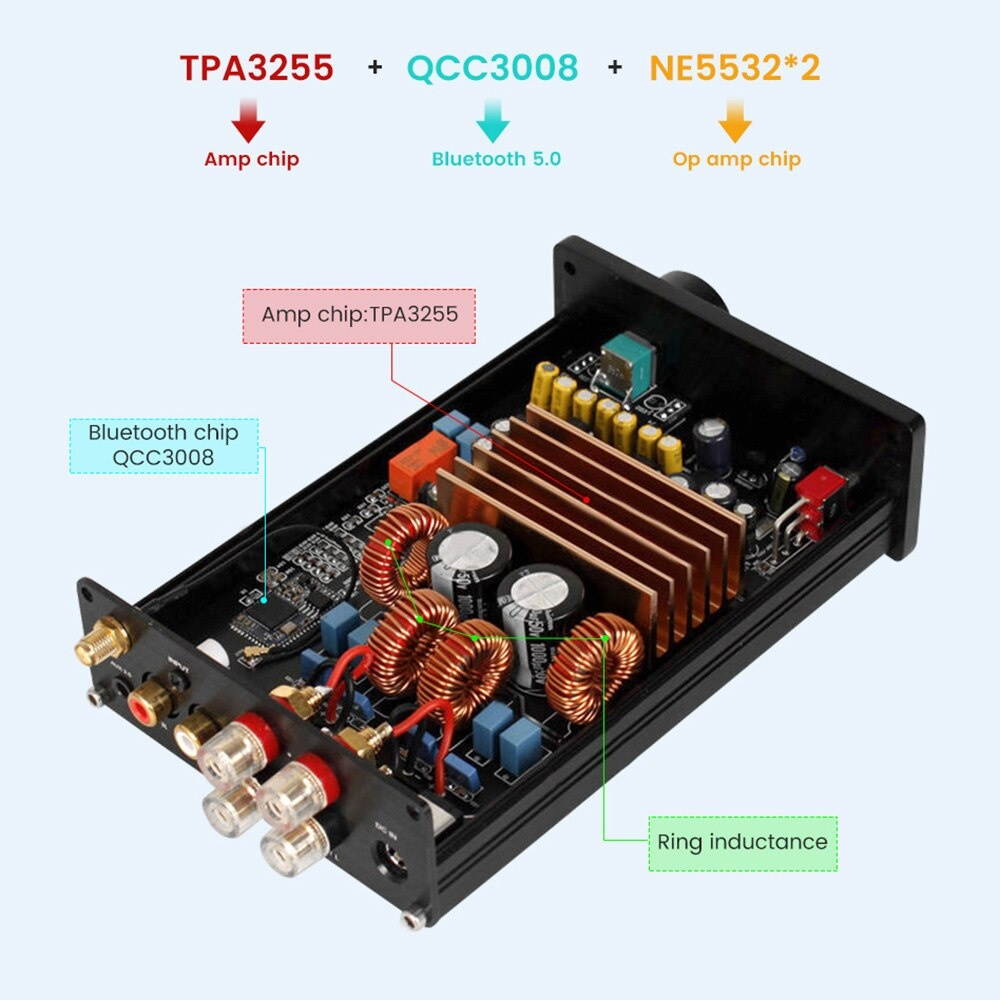 APTX QCC3008 Bluetooth Amplificador Audio Amp TPA3255 325Wx2 Class D Hifi Power Amplifier HIY Sound Speaker Home Theater